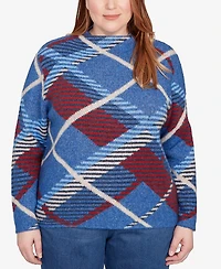 Alfred Dunner Plus Sunset Canyon Exploded Plaid Mock Neck Sweater