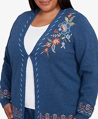 Alfred Dunner Plus Sunset Canyon Embroidered Flower Long Sleeve Cardigan Sweater