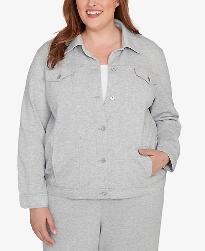 Alfred Dunner Plus Casual Vibe Shimmer Collared Button Jacket