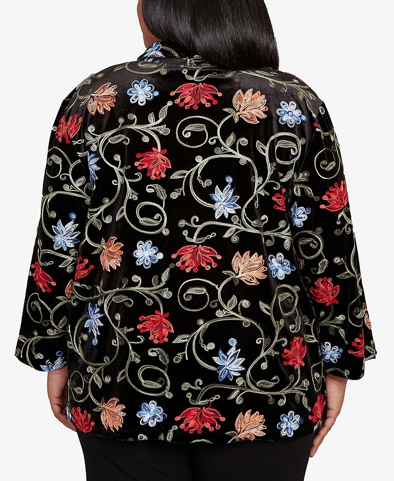Alfred Dunner Plus Jet Setter Rich Velvet Floral Two One Top with Necklace