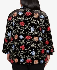 Alfred Dunner Plus Jet Setter Rich Velvet Floral Two One Top with Necklace