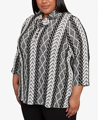 Alfred Dunner Plus Jet Setter Cable Jacquard Knit Top with Necklace