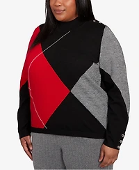 Alfred Dunner Plus Jet Setter Geometric Inner Two One Sweater