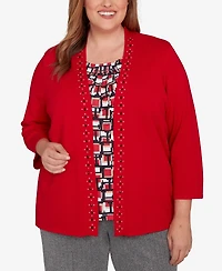 Alfred Dunner Plus Jet Setter Geometric Inner Two One Sweater