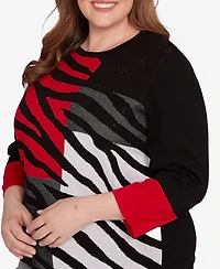 Alfred Dunner Plus Jet Setter Zebra Colorblock Long sleeve Sweater