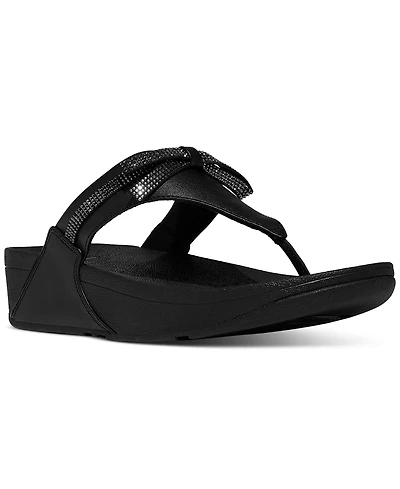 FitFlop Women's Lulu Glitz-Bow Leather Toe-Post Sandals
