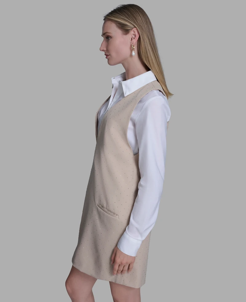 Bcbg Women's Long Sleeve Twofer Vest Shirt Dress