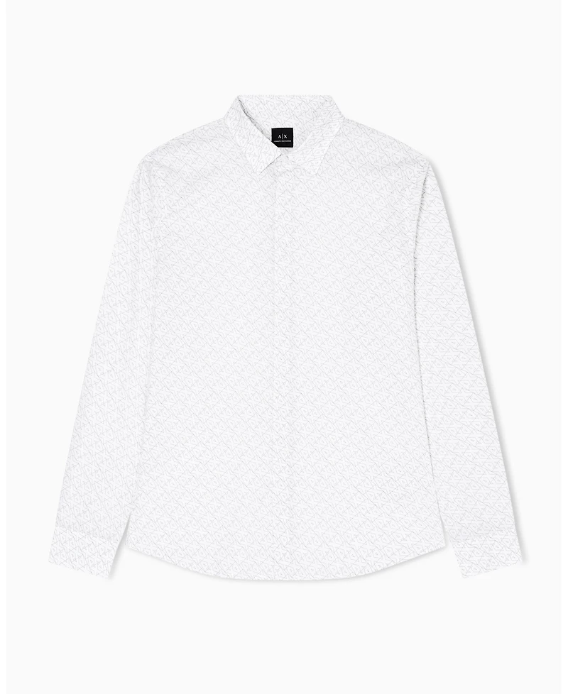 A|X Armani Exchange Men's Long Sleeve Poplin Allover Logo Woven Shirt