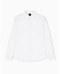 A|X Armani Exchange Men's Long Sleeve Poplin Allover Logo Woven Shirt