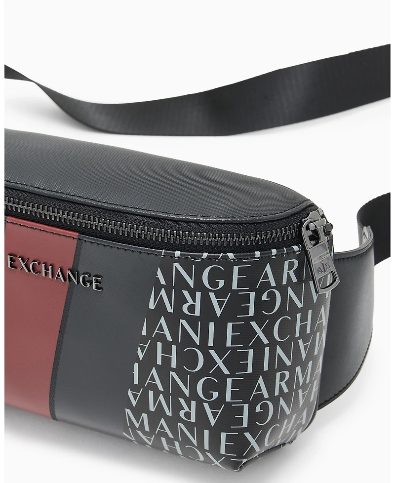 A|X Armani Exchange Men's Striped Detail Logo Graphic Belt Bag