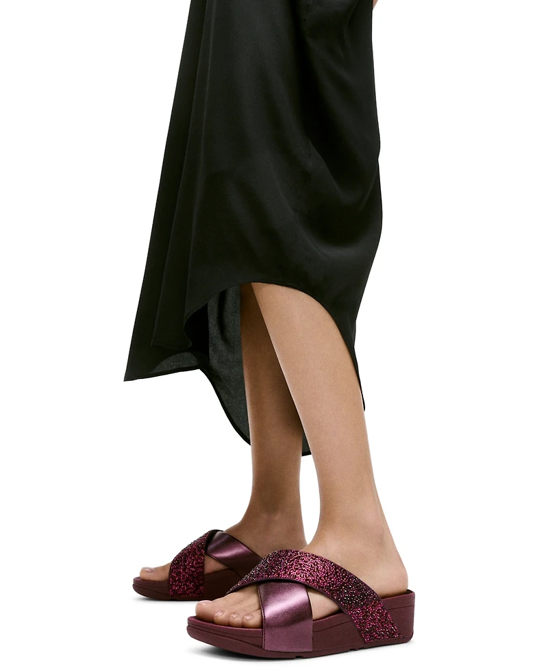 FitFlop Women's Lulu Embellished Metallic Crisscross Slide Sandals