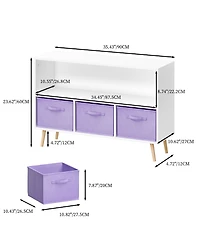 Jujabu 35 in. Wide White/Purple Kids Bookcase with Collapsible Fabric Drawers, Children's Book Display, Toy Storage Cabinet