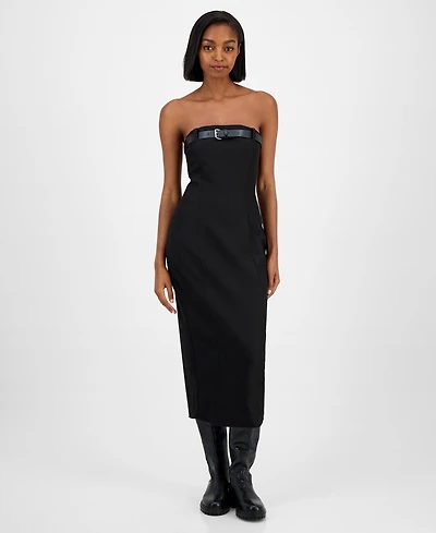Bar Iii Women's Belted Strapless Midi Dress, Macy's Exclusive