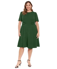 London Times Petite Fit & Flare Scuba Crepe Midi Dress