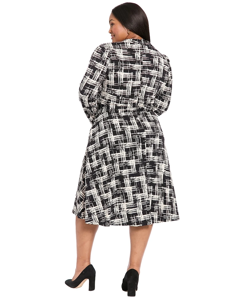 London Times Plus Printed Long Sleeve Midi Dress