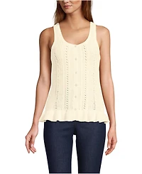 Lands' End Women's Cotton Boucle Ruffle Hem Sleeveless Sweater