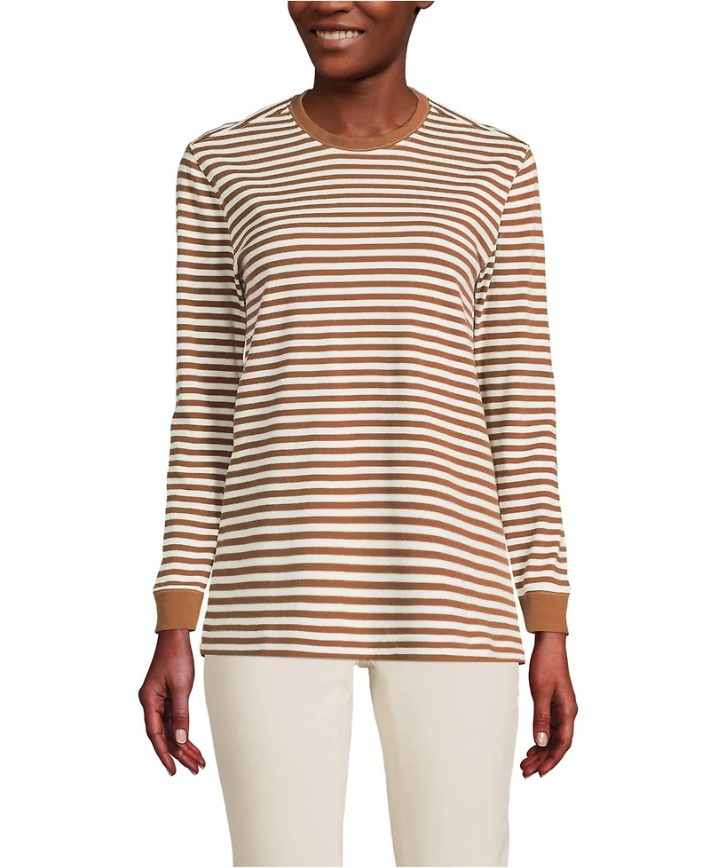 Lands' End Women's Cotton Relaxed Long Sleeve Crew Neck