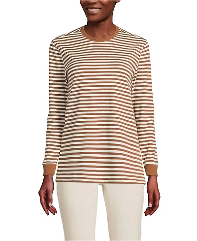 Lands' End Women's Cotton Relaxed Long Sleeve Crew Neck