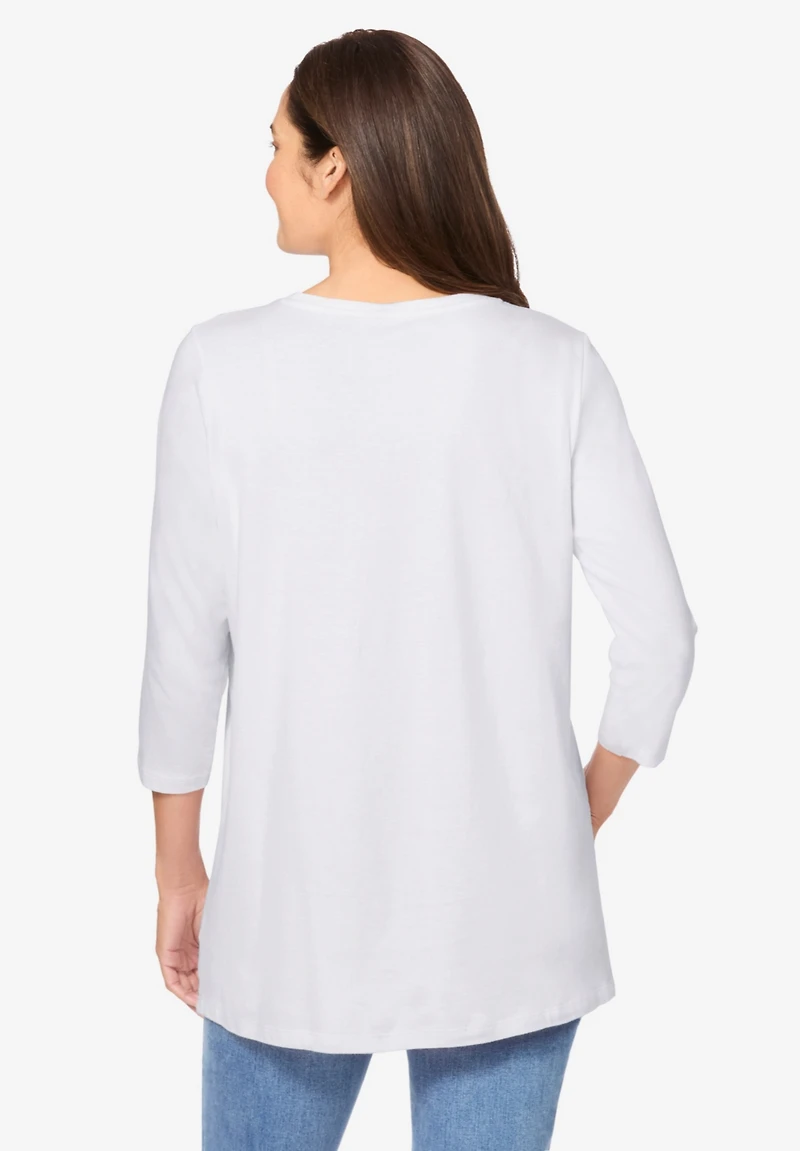 Woman Within Plus Perfect Three-Quarter Sleeve Crewneck Tee