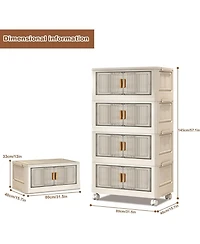 gaomon Stackable Storage Bins With Lids, 4-Tier Folding Storage Box,With Doors and Wheels, Collapsible Plastic Storage Bins- for Clothing, Toys