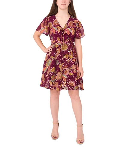 Msk Petite Short Sleeves Knee Length Dress