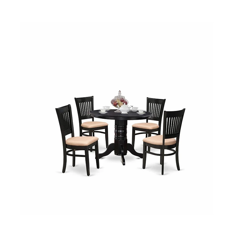 East West Furniture - SHVA5-blk-c - 5-Pc Kitchen Dining Set- 4 Modern Dining Room Chair and Round Kitchen Table