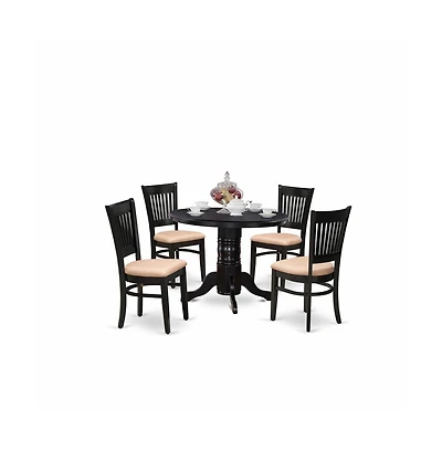 East West Furniture - SHVA5-blk-c - 5-Pc Kitchen Dining Set- 4 Modern Dining Room Chair and Round Kitchen Table