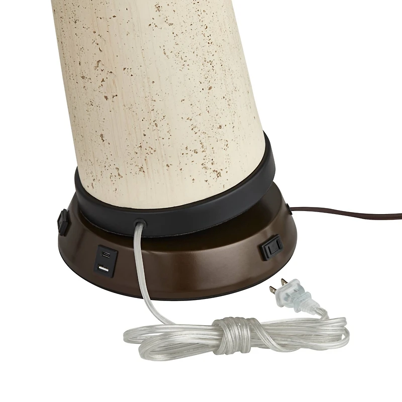 Franklin Iron Works Industrial Table Lamp with Usb and Ac Power Outlet Workstation Charging Base 26" High Bronze Double Shade Living Room