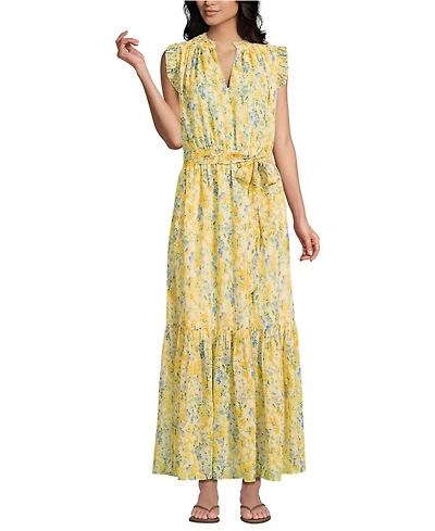 Lands' End Women's Chiffon Maxi Dress with Ruffle Detail