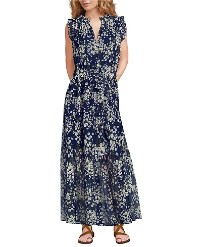 Lands' End Women's Chiffon Maxi Dress with Ruffle Detail