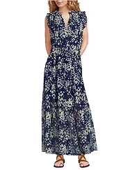 Lands' End Women's Chiffon Maxi Dress with Ruffle Detail