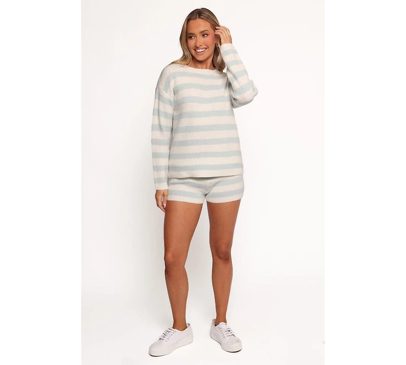 Petal and Pup Ciaran Knitted Short Set - Cream Blue