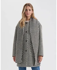 Ellen Tracy Women's Bold Twill Textured Overcoat with Detachable Scarf