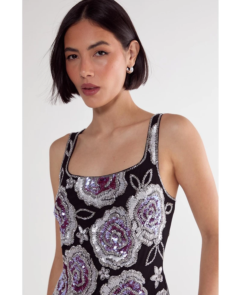 Nasty Gal Women's Beaded Flower Sequin Mini Dress
