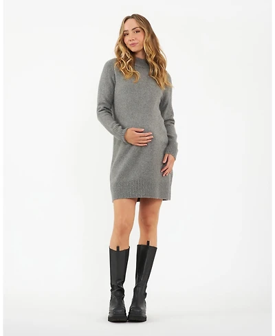 Ripe Maternity Maternity Brook Knit Sweater Dress in Grey Marle