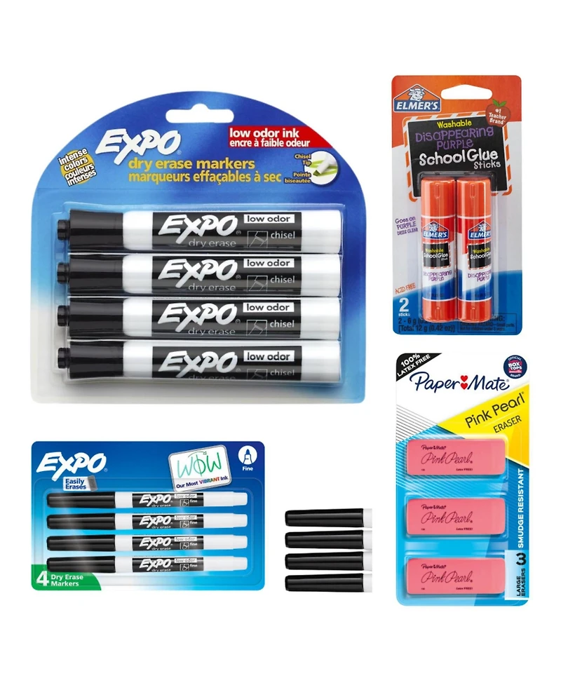 Back to School Writing & Highlighting Set – Elmer s Glue, Paper Mate Pens, Pencils & Erasers, Sharpie Highlighters, Expo Markers (40+ pcs)