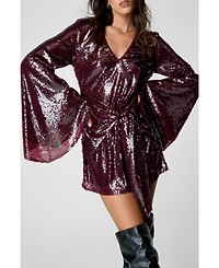 Nasty Gal Women's Flared Sleeve Tie Front Mini Dress
