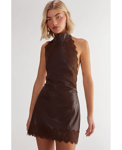 Nasty Gal Women's Faux Leather Tie Back Halter Dress