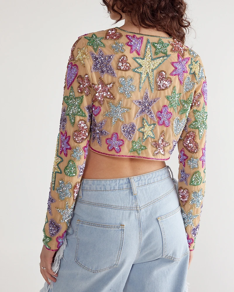 Nasty Gal Women's Star And Heart Embellished Crop Jacket