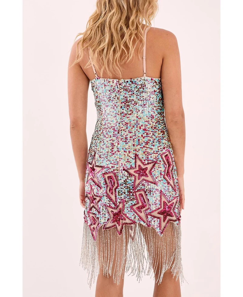 Nasty Gal Women's Star Embellished Tassel Hem Mini Dress