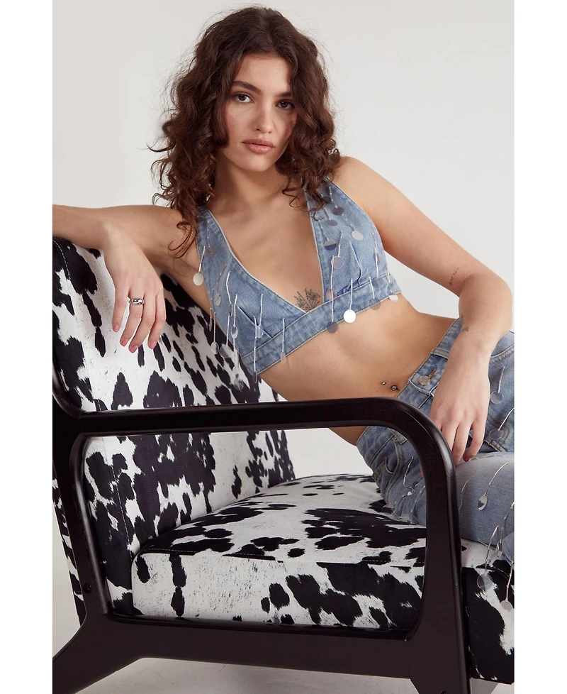 Nasty Gal Women's Bead Embellished Denim Bralet