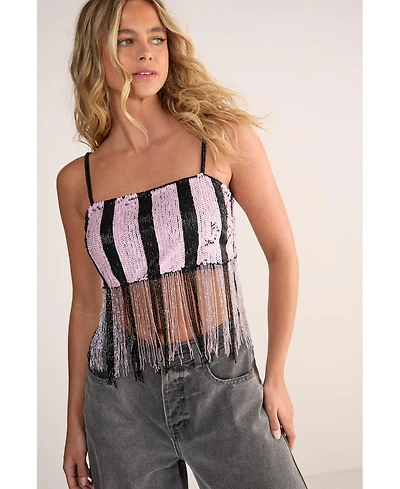 Nasty Gal Women's Stripe Sequin Tassel Crop Top