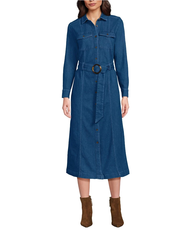 Lands' End Women's Petite Soft Denim Midi Shirt Dress