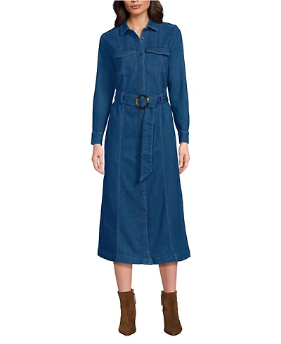 Lands' End Women's Petite Soft Denim Midi Shirt Dress