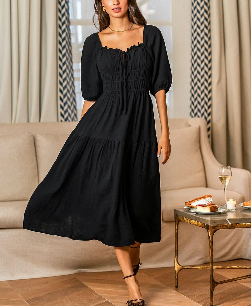Cupshe Women's Honey & Haze Black Midi Beach Dress