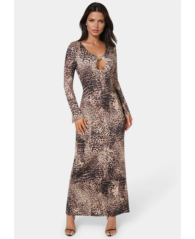 Bebe Women's Long Sleeve Keyhole Maxi Dress