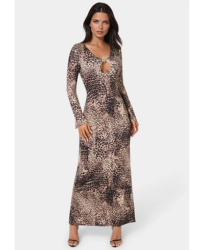 Bebe Women's Long Sleeve Keyhole Maxi Dress