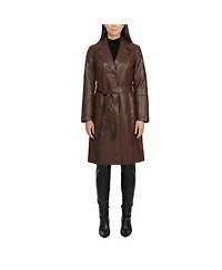 Ellen Tracy Women's Single Breasted Faux Leather Trench