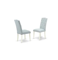 East West Furniture 5-Pc Dining Room Table Set- 4 Parson Chairs with Baby Blue Linen Fabric Seat and Button Tufted Chair Back