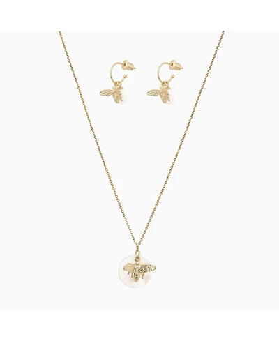 Bearfruit Jewelry Sterling Silver 18k Gold Plated Bee Cultured Pearl Necklace & Earrings Set